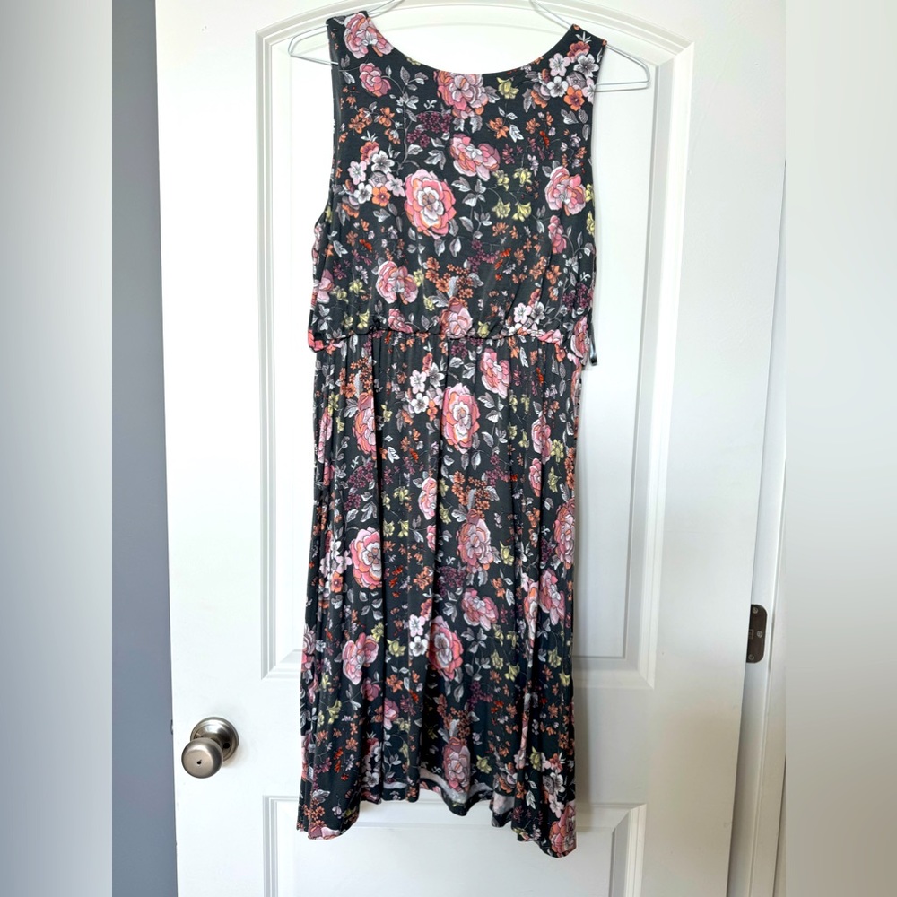Loft Jersey sleeveless floral reversible tassel tie dress size LP